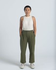 Pleated Trouser - Olive Linen / Cotton