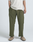 Pleated Trouser - Olive Linen / Cotton